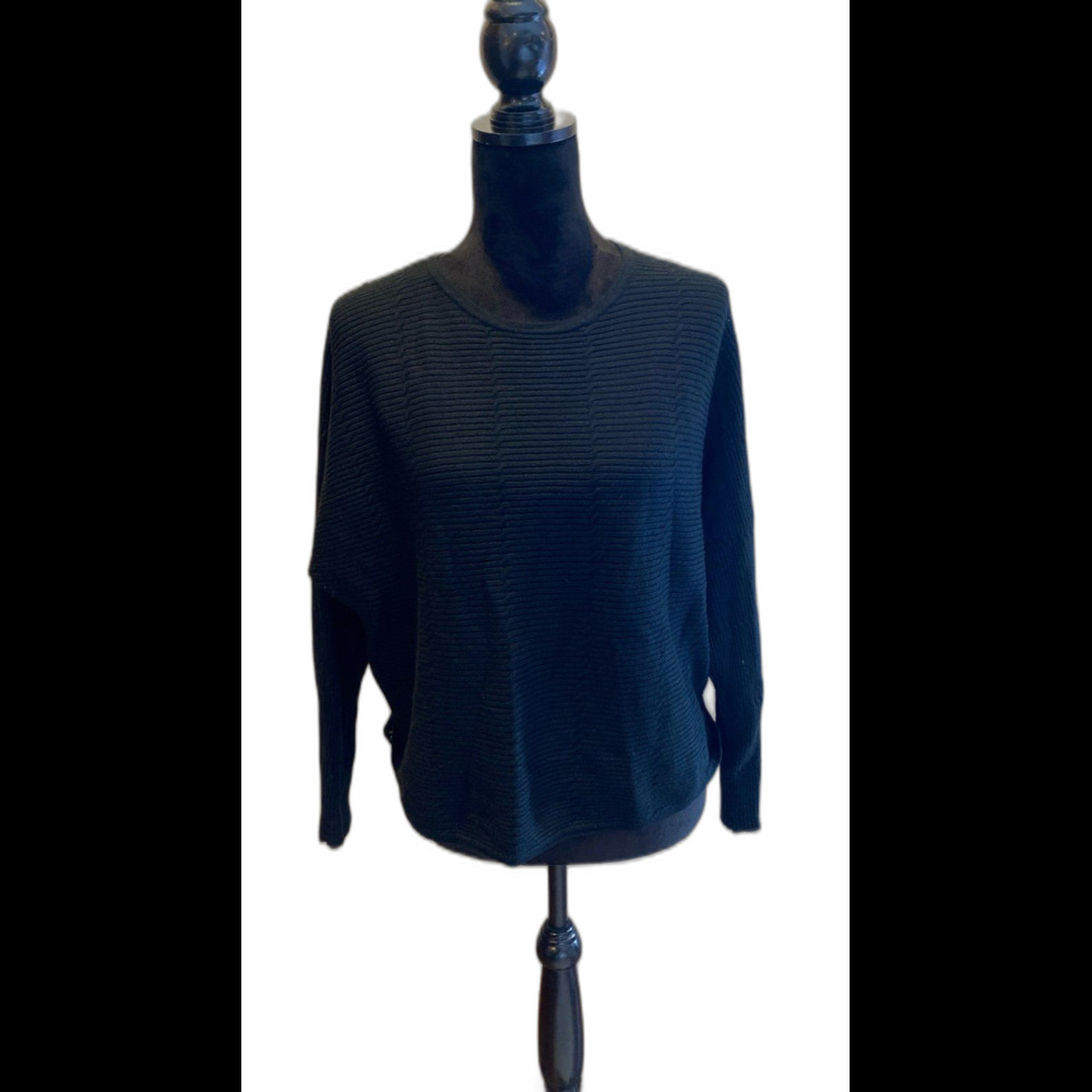 Tahari Black Womens Sweater Size XL Ribbed Side Zippers Stylish Stretchy